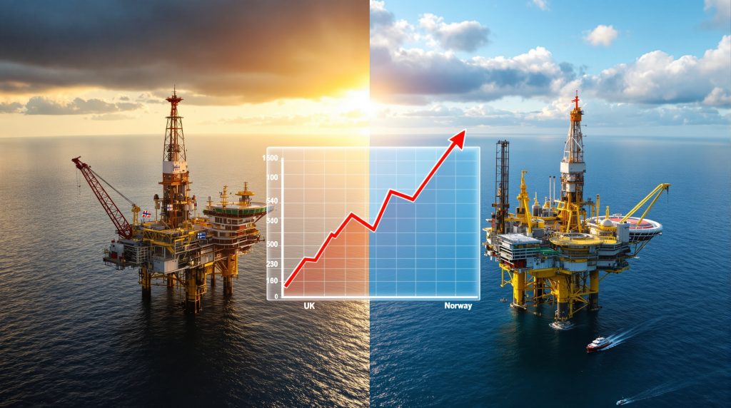 North Sea oil investment trends: rising graph.
