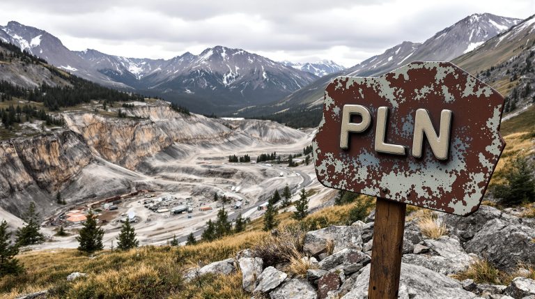 Pioneer Lithium Ltd-PLN-PLN sign overlooking mountainous quarry landscape.