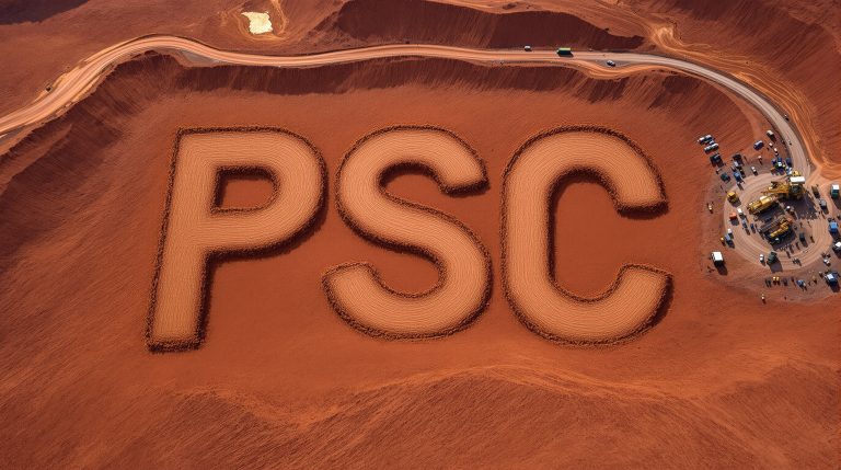 Prospect Resources Ltd-PSC-PSC letters sculpted in desert landscape.