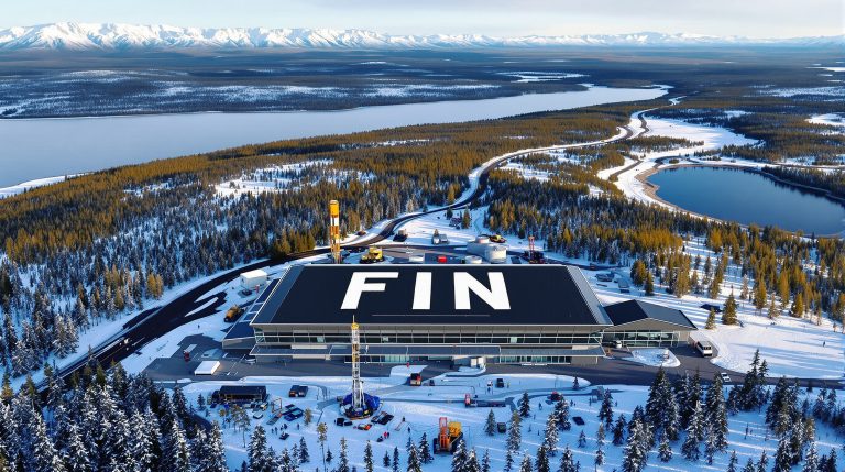 FIN Resources Ltd-FIN-Scenic Finland winter landscape with building.