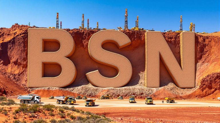 Basin Energy Ltd-BSN-Mining landscape with "BSN" carved into cliff.