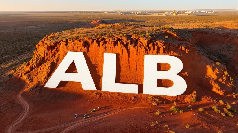 Albion Resources Ltd-ALB-ALB letters on red desert cliff.