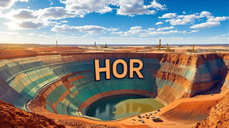 Horseshoe Metals Ltd-HOR-Vast mining pit under clear sky.