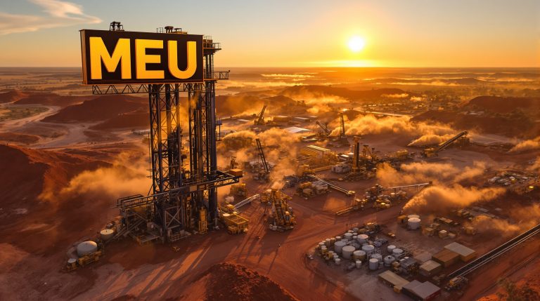 Marmota Ltd-MEU-MEU mining facility at sunset landscape.