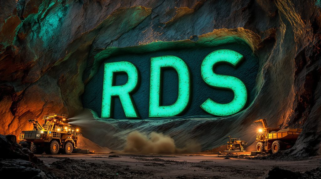Redstone Resources Ltd-RDS-RDS glowing in cavern with trucks.