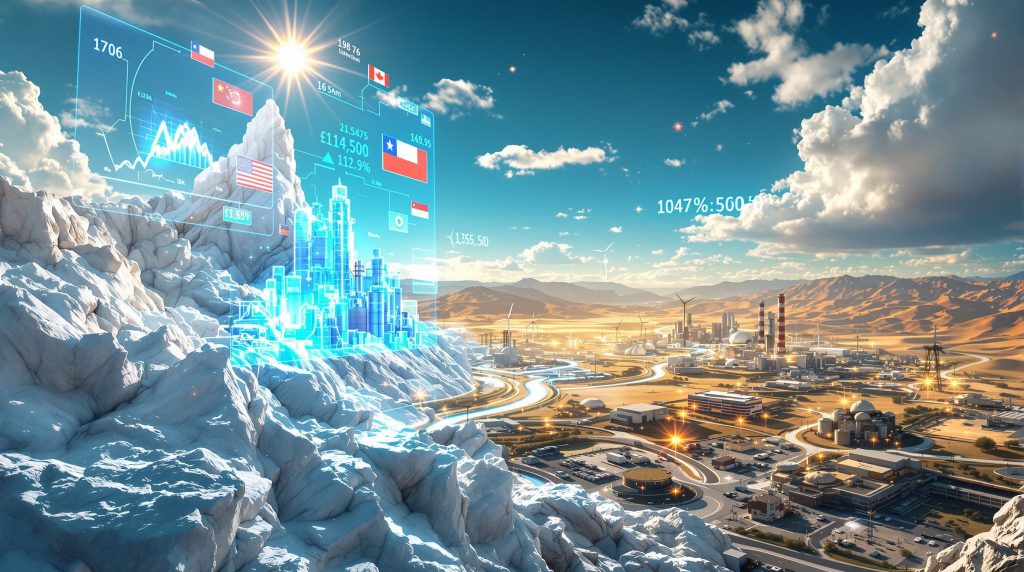 Futuristic landscape illustrating lithium supply chains.
