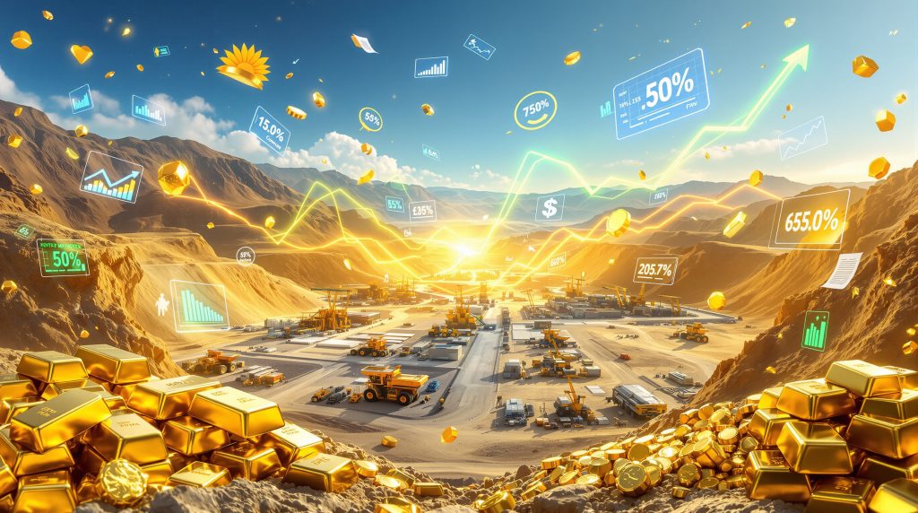Gold industry consolidation visualized with mining graphics.
