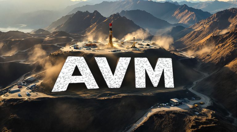 Advance Metals Ltd-AVM-AVM text over mountainous terrain landscape.