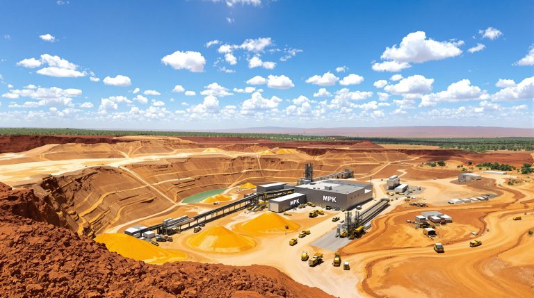 Many Peaks Minerals Ltd-MPK-Bauxite mine under clear blue sky.
