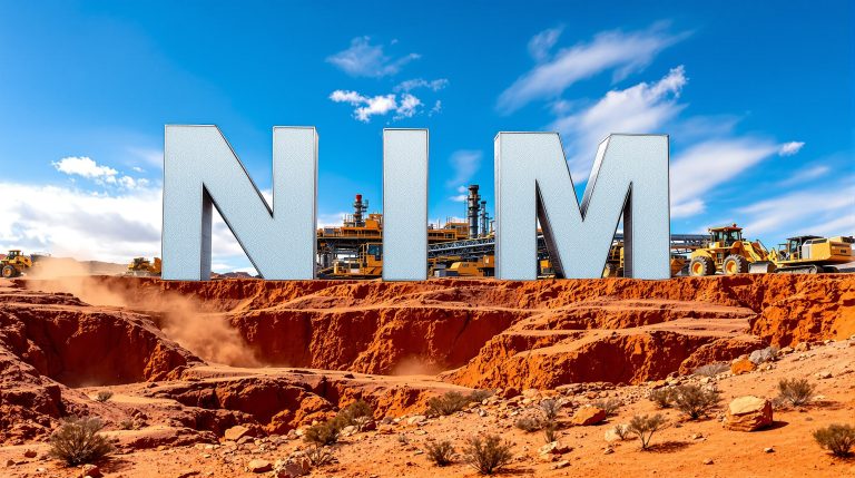 Nimy Resources Ltd-NIM-NIM letters over industrial desert landscape.