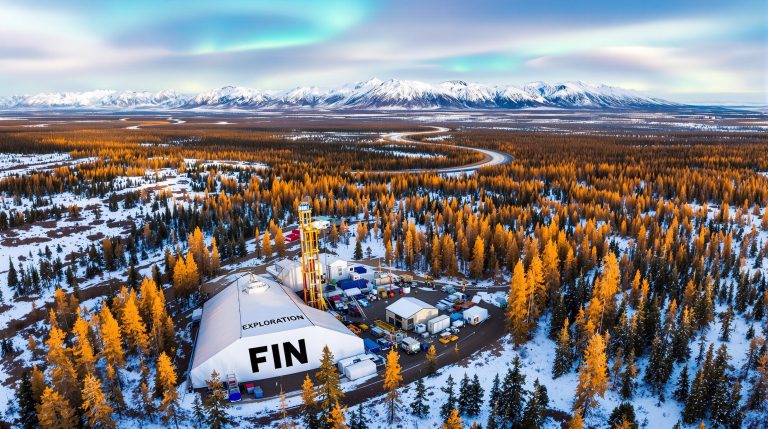 FIN Resources Ltd-FIN-Northern lights over arctic exploration facility.