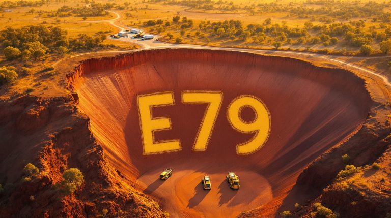 E79 Gold Mines Ltd-E79-E79 mining site with vehicles.