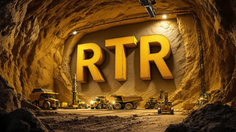 Rumble Resources Ltd-RTR-Mining excavation site with heavy machinery.