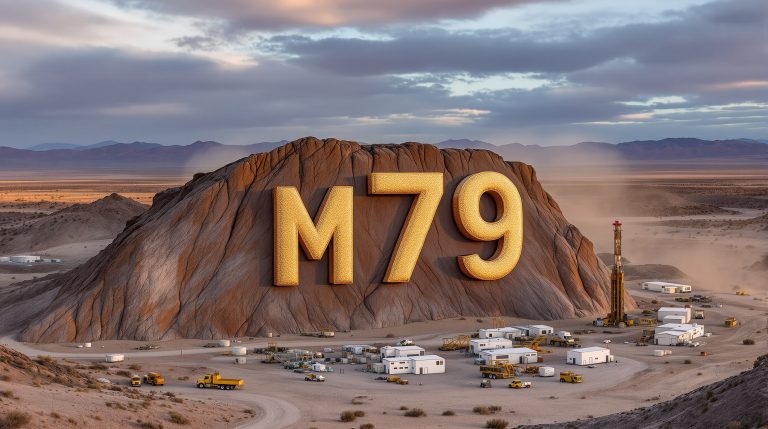 Mammoth Minerals Ltd-M79-M79 giant cliffside text in desert.
