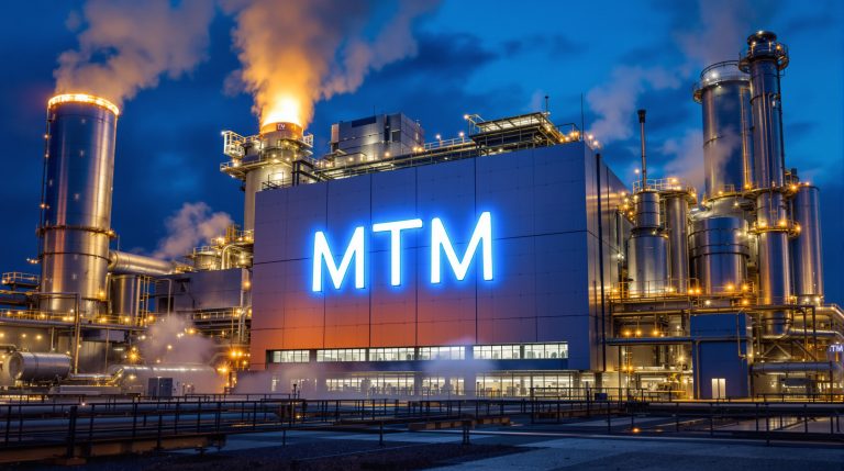 Metallium Ltd-MTM-MTM factory illuminated against night sky.