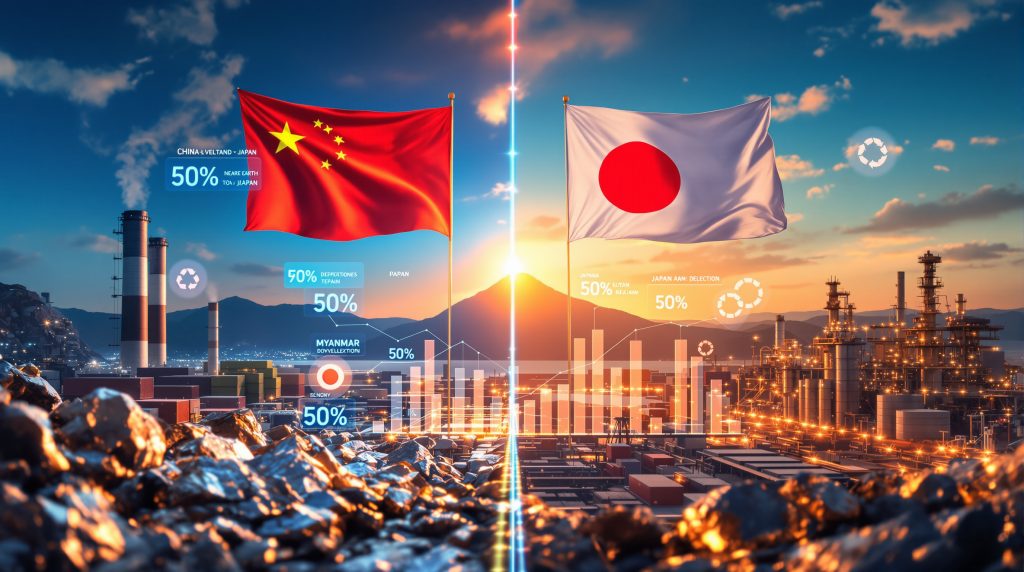 China Japan rare earths trade tensions depicted.