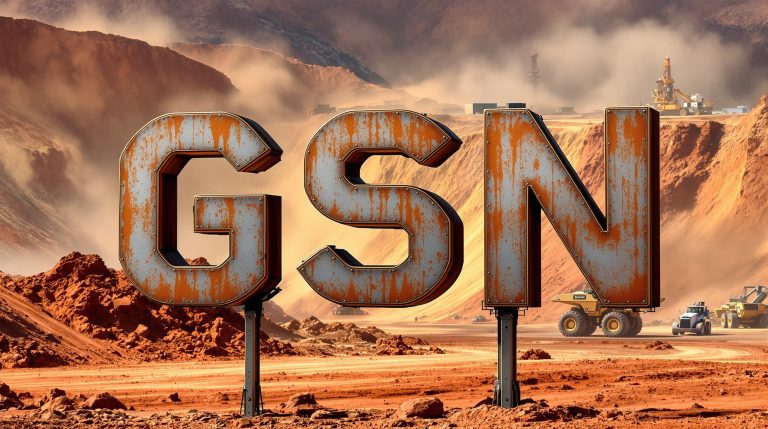 Great Southern Mining Ltd-GSN-GSN sign in rugged mining landscape.