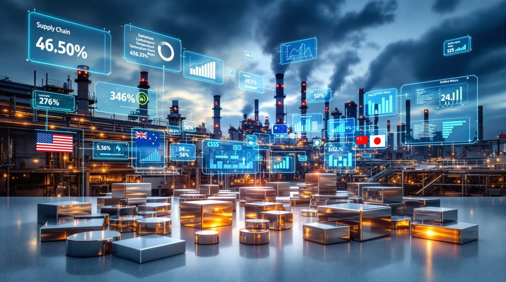 Digital graphics highlight samarium cobalt supply chain.