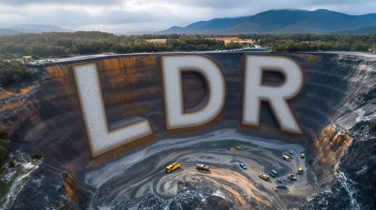 Lode Resources Ltd-LDR-Giant "LDR" letters in quarry environment.