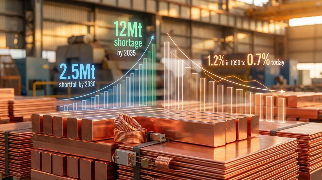 Copper supply deficit projected growth chart.