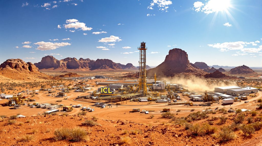 Iceni Gold Ltd-ICL-Desert landscape with industrial facility.