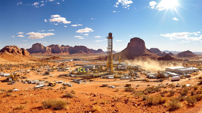 Iceni Gold Ltd-ICL-Desert landscape with industrial facility.