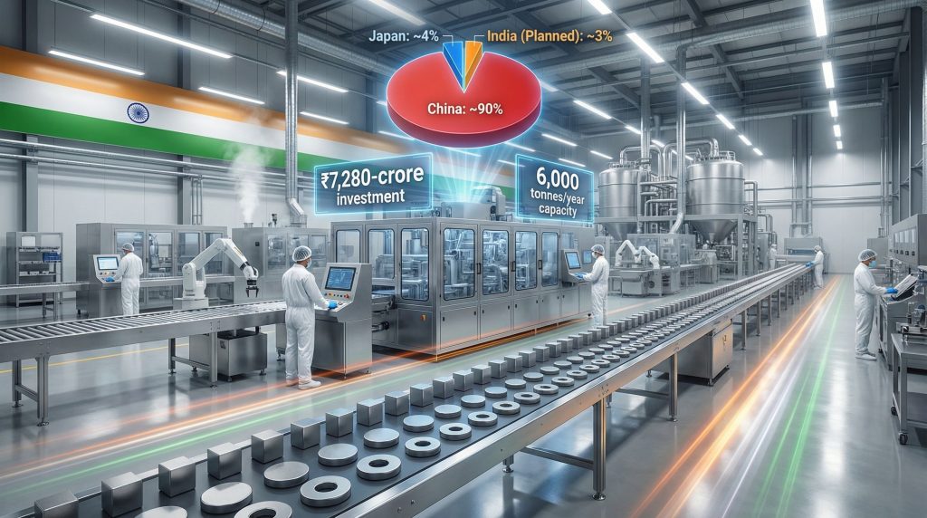 India rare earth magnet production facility with statistics.