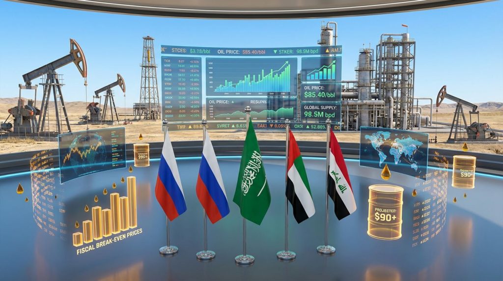 Oil prices and production graphics, OPEC+ 2026.