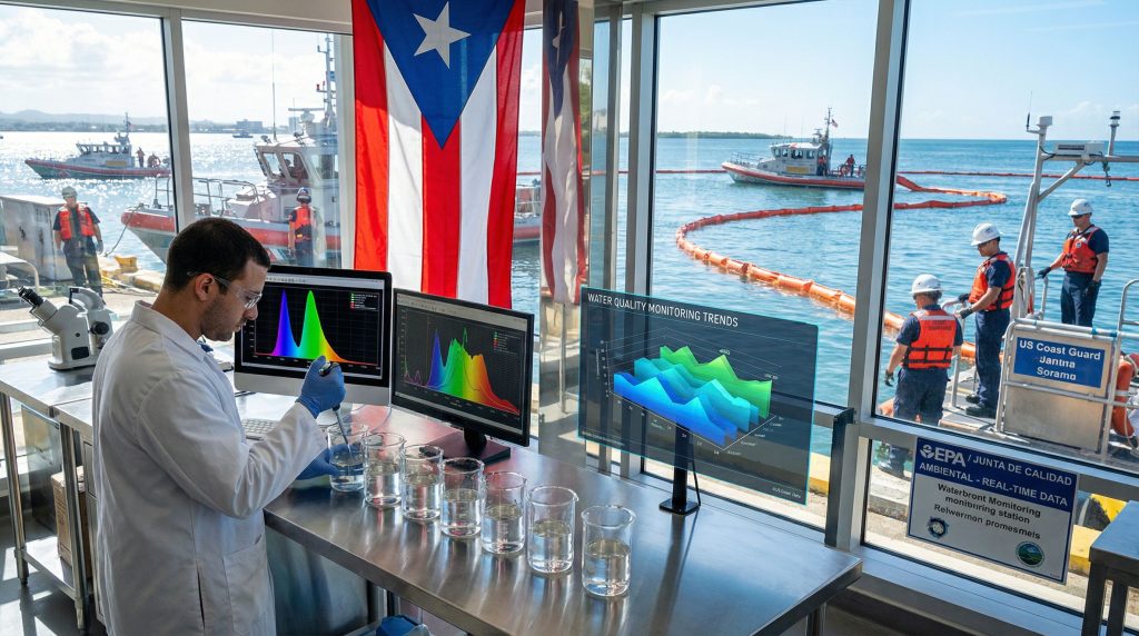 Scientist analyzes data in water contamination investigation.