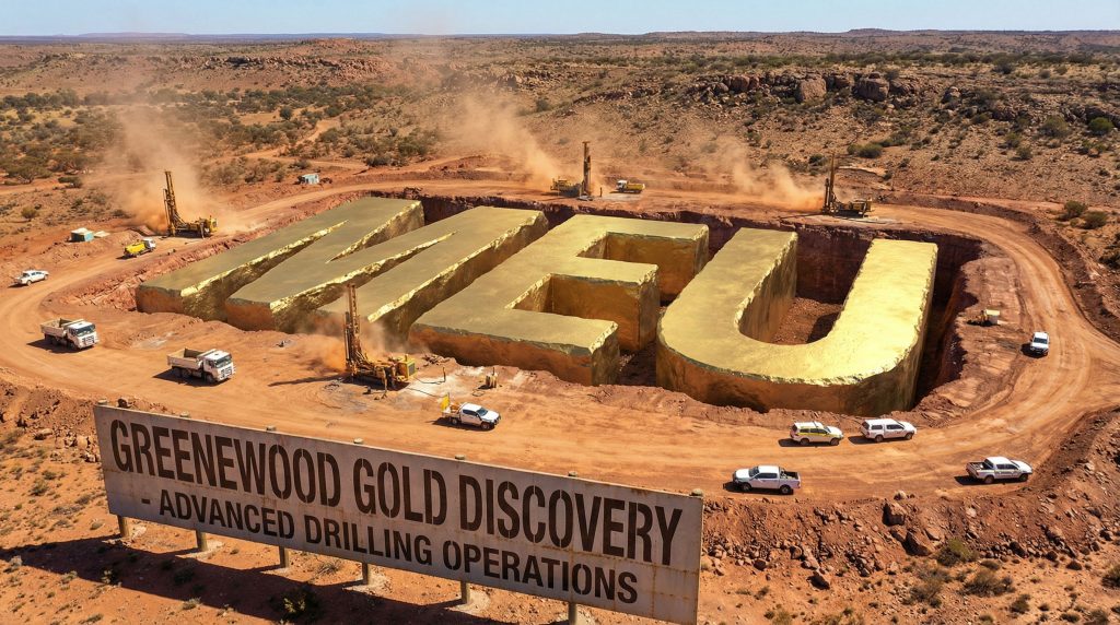 Marmota Ltd-MEU-Greenwood Gold Discovery site with drilling.