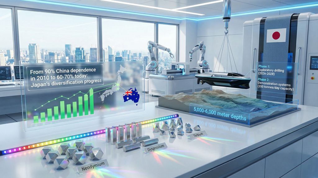 High-tech lab showcasing Japan's rare earth strategy.