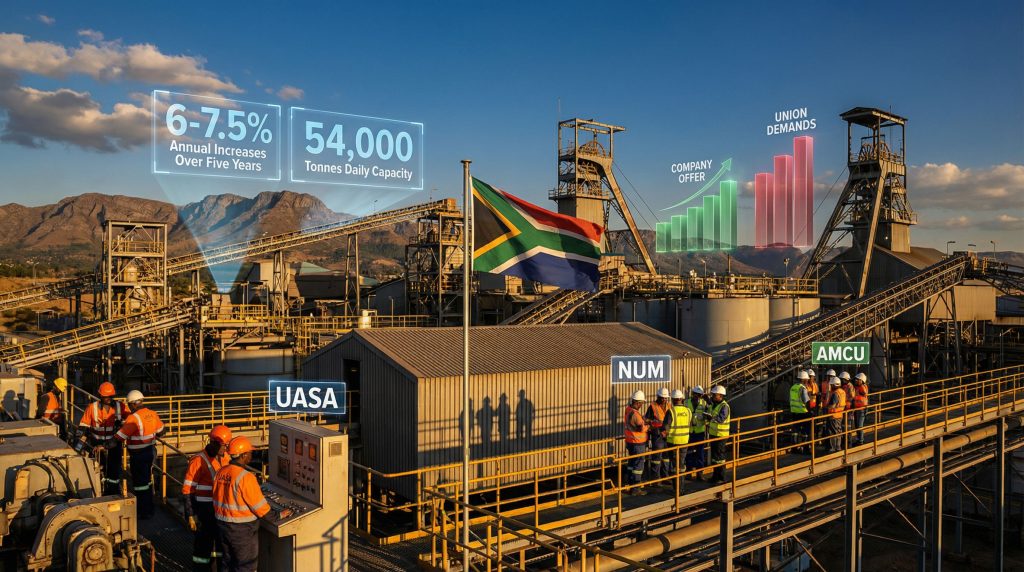 South African mine operations with workers.