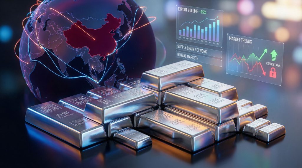 Silver bars, global market trends, Chinese export restrictions.