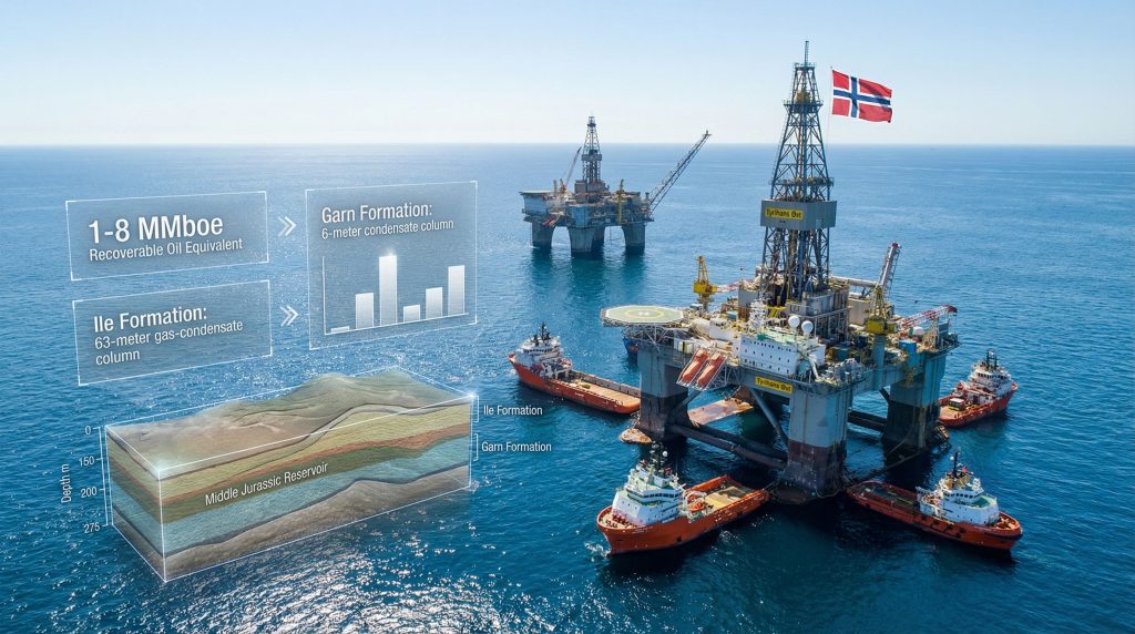 Oil platform with hydrocarbon data visualization.