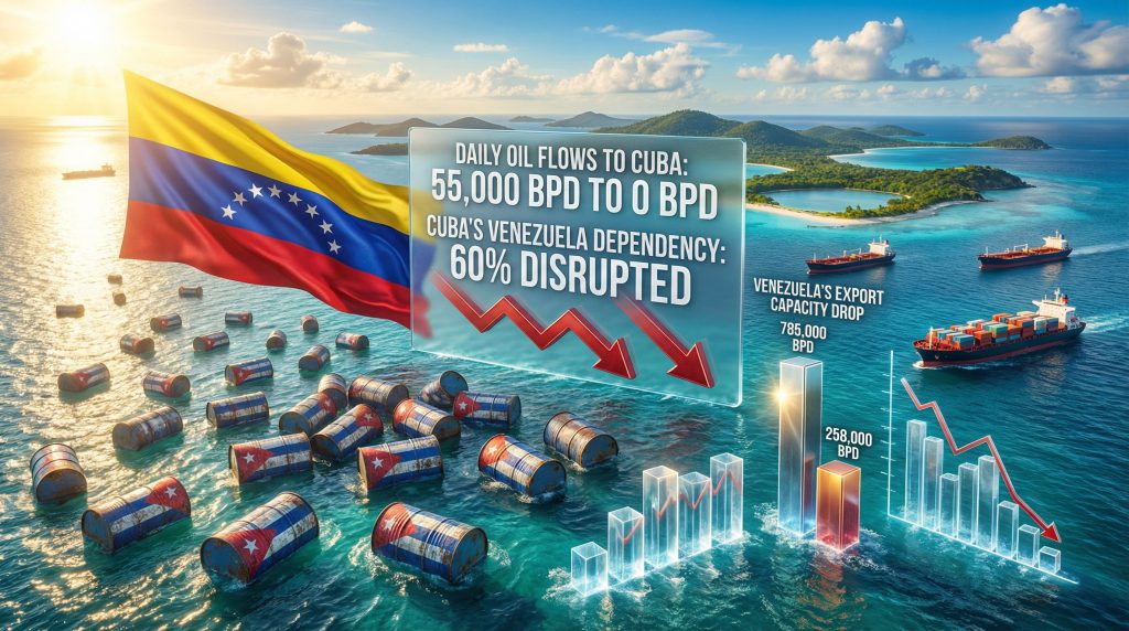 Venezuela crude flows halt; Cuba impacted.