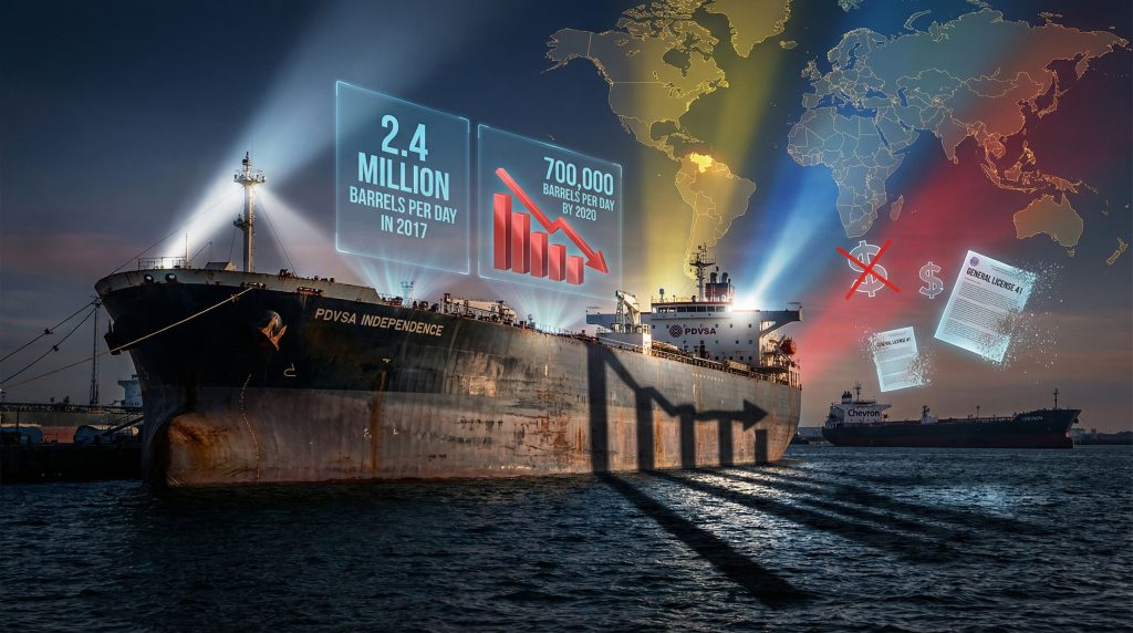 Venezuelan oil exports decline under U.S. sanctions.