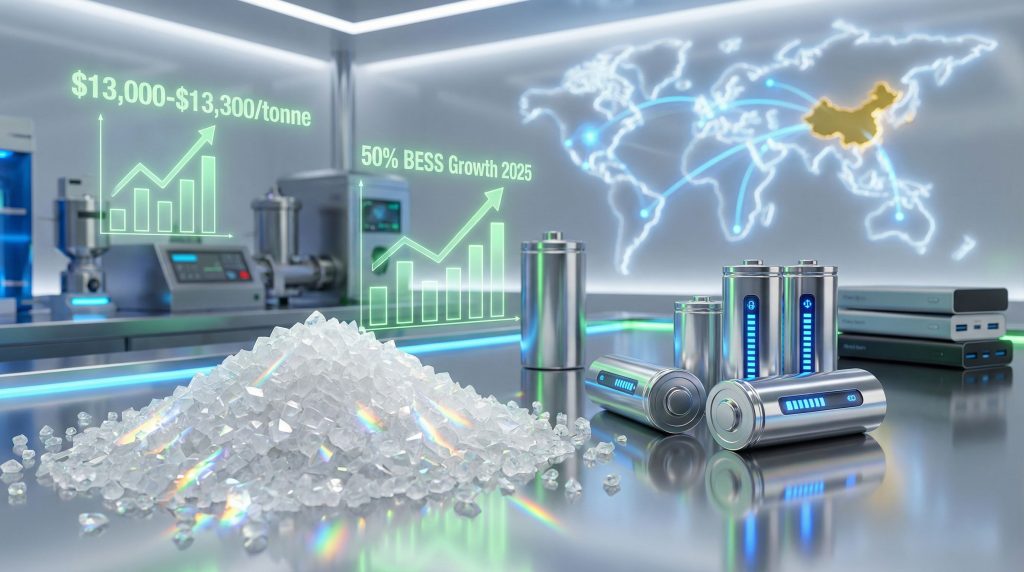 Global lithium prices spike; rising battery demand.