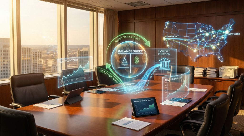 Holographic display illustrating Federal Reserve policy.