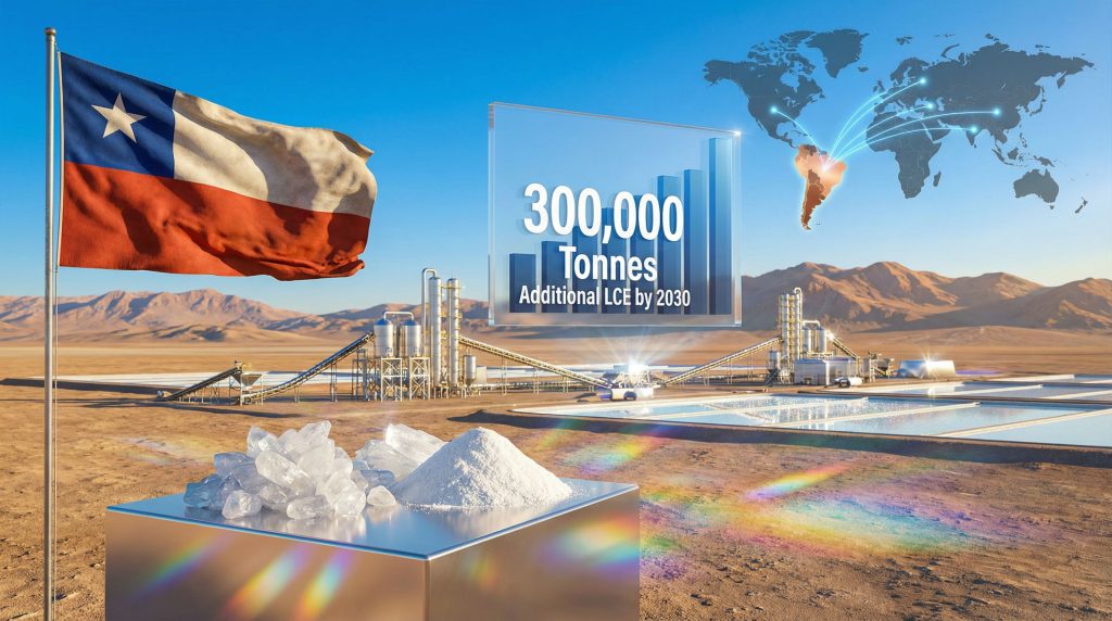 Chilean flag, lithium production, global distribution map.