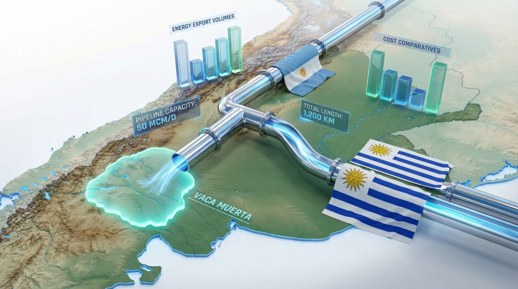 Gas exportación pipeline from Vaca Muerta to Uruguay.