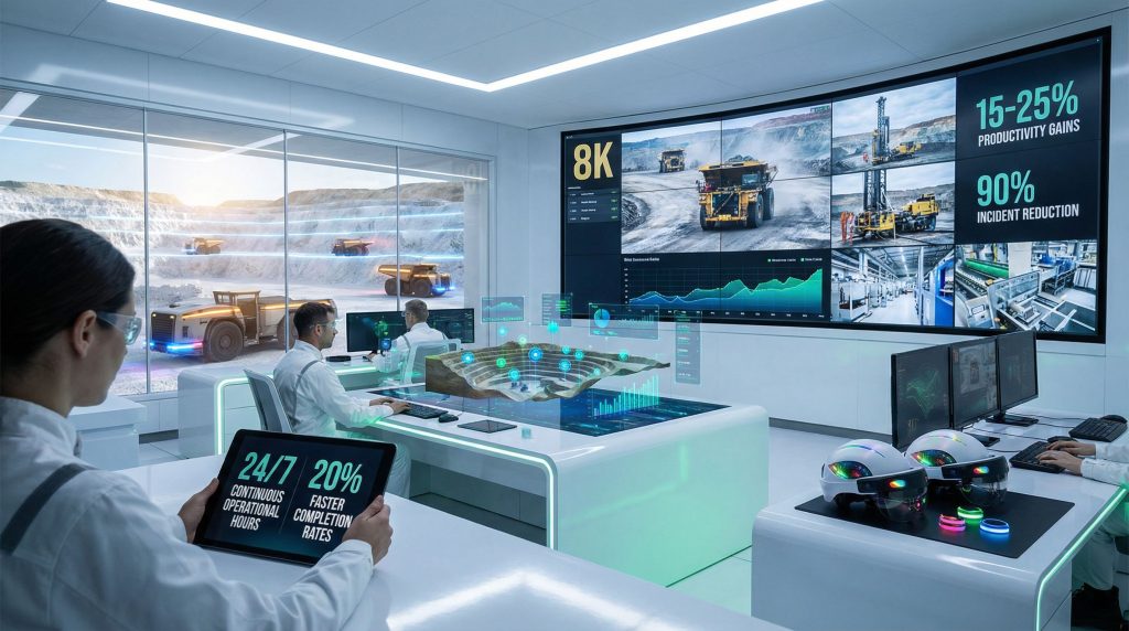 Futuristic control room showcasing mining technology.