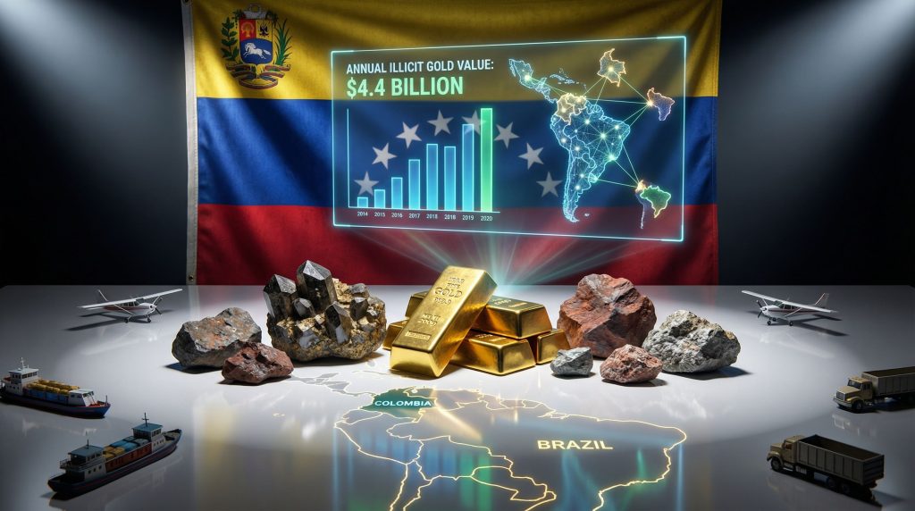Venezuela mineral smuggling illustration with gold bars.