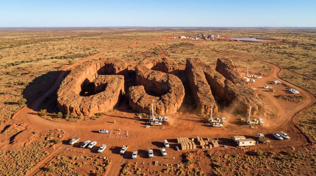 Great Southern Mining Ltd-GSN-GSM carved in rocky desert landscape.