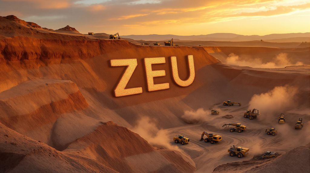 ZEUS Resources Ltd-ZEU-ZEU logo in desert quarry at sunset.