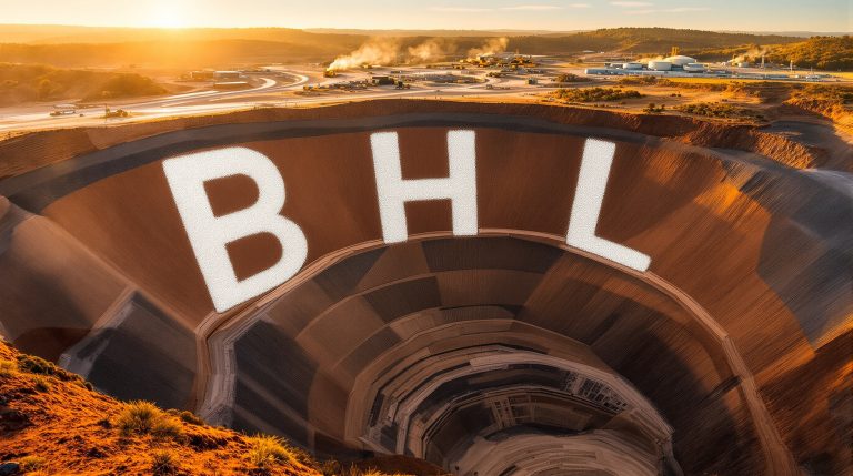 Black Horse Mining Ltd-BHL-BHL logo over large mining pit.