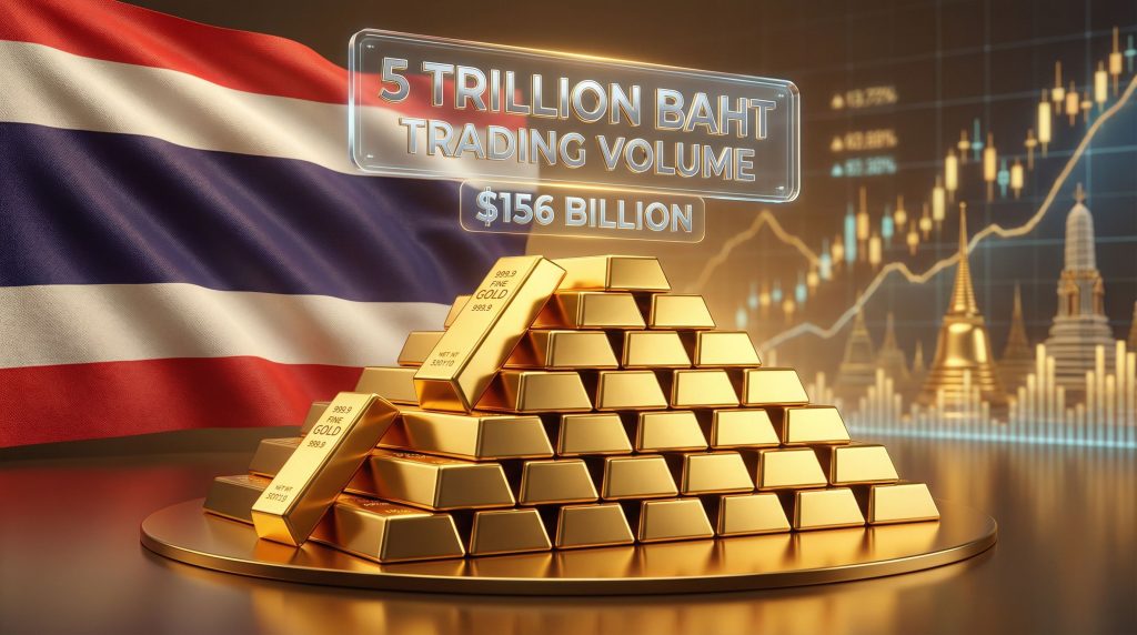 Gold bars with trading volume banner.