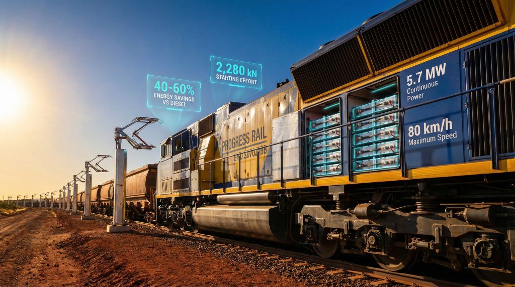 World's biggest electric locomotive in sunlight.