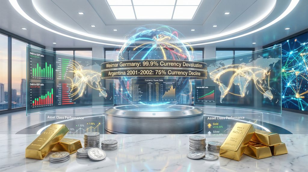 Digital dashboard illustrating global currency reset.