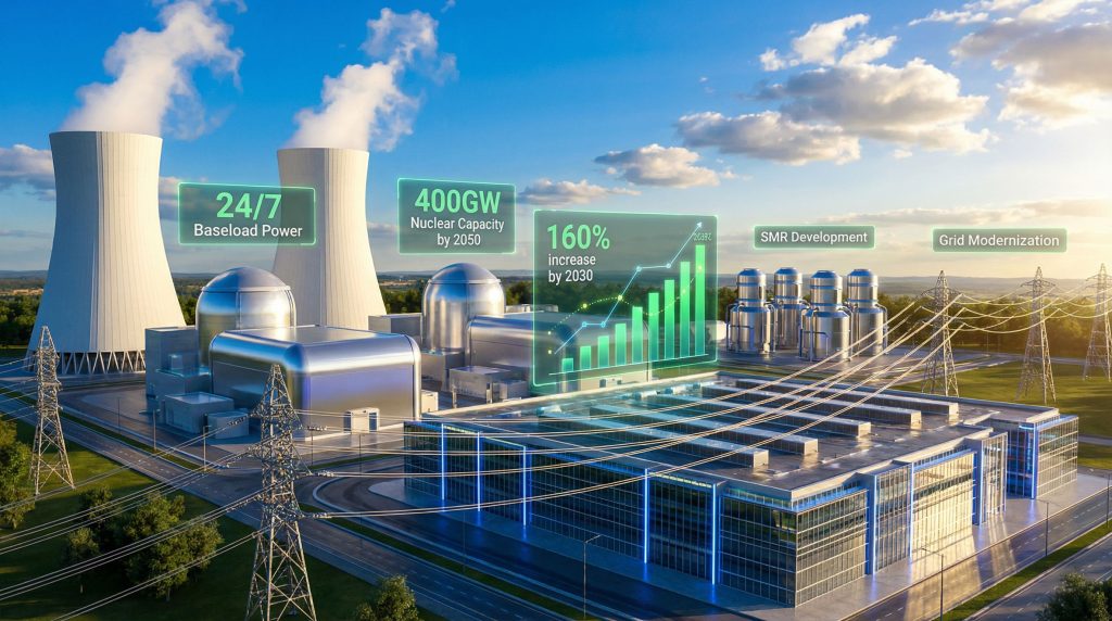 Nuclear power and artificial intelligence integration visualization.