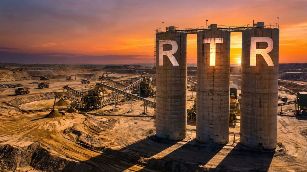 Rumble Resources Ltd-RTR-Mining operation at sunset with silos.